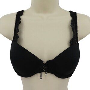 Victorias Secret 34C Bra Lined Demi Floral Flower Lace Black Underwire Lace Up